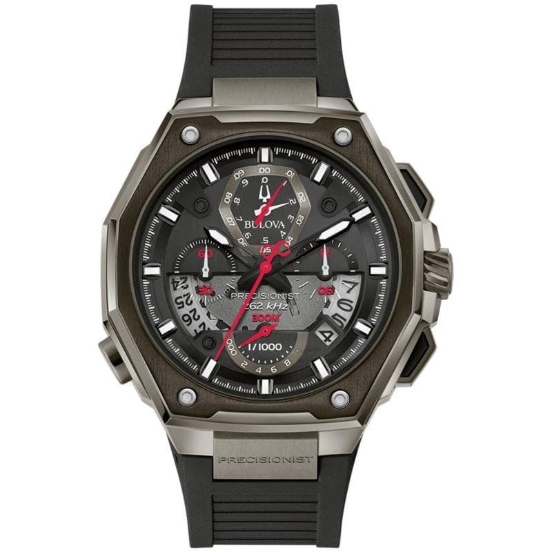 Mens Precisionist Chronograph Black Rubber Watch Black Dial