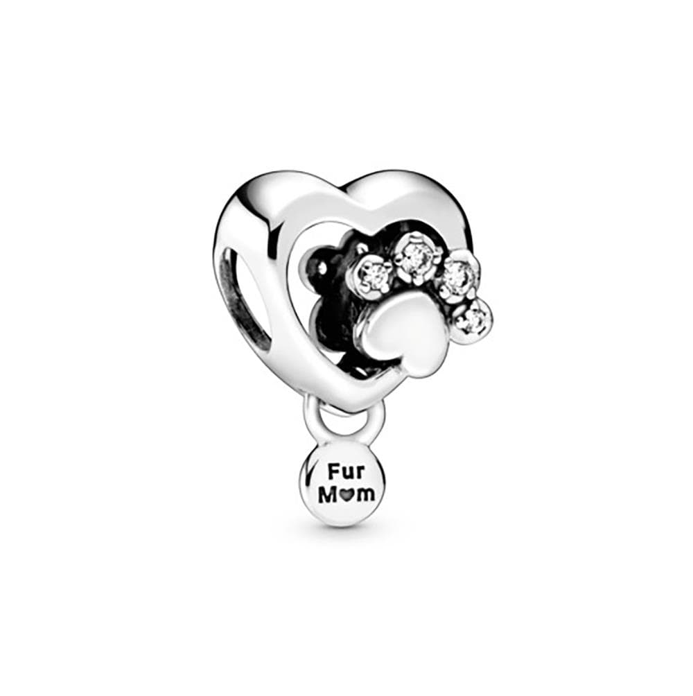 Sparkling Paw Print & Heart Charm