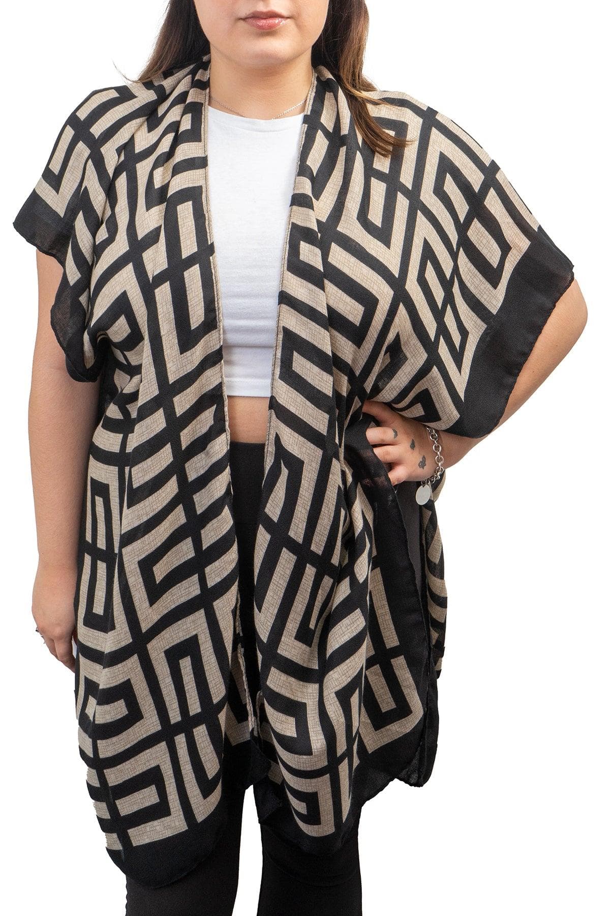 Block Heavy Chiffon Kimono with Stones