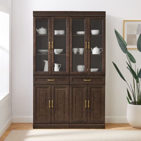 Stanton 2Pc Glass Door Kitchen Storage Pantry Cabinet Set