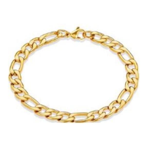 Gold Stainless Steel Figaro Bracelet