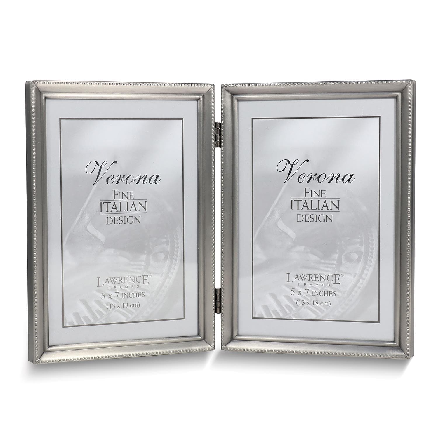 Pewter Brushed & Beaded 5x7 Double Photo Frame