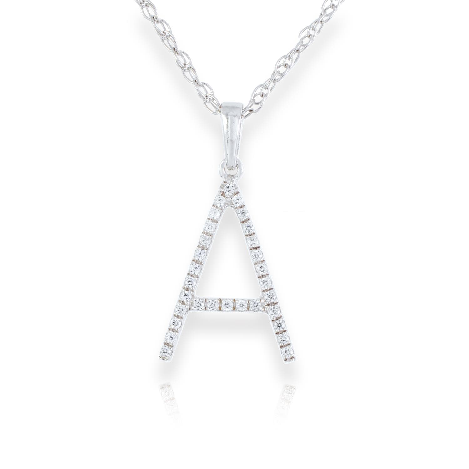 PARIKHS Diamond Initial Pendant Alphabet 'A' in 10K White Gold 0.10 ct , IJK color - I3 clarity