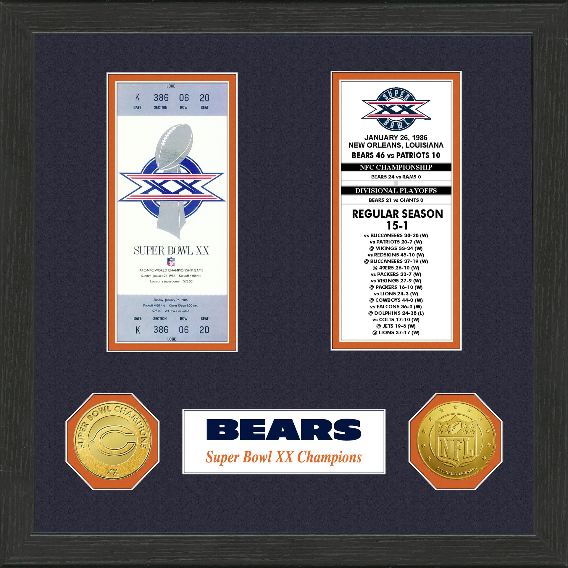 Chicago Bears Super Bowl Championship Ticket Collection