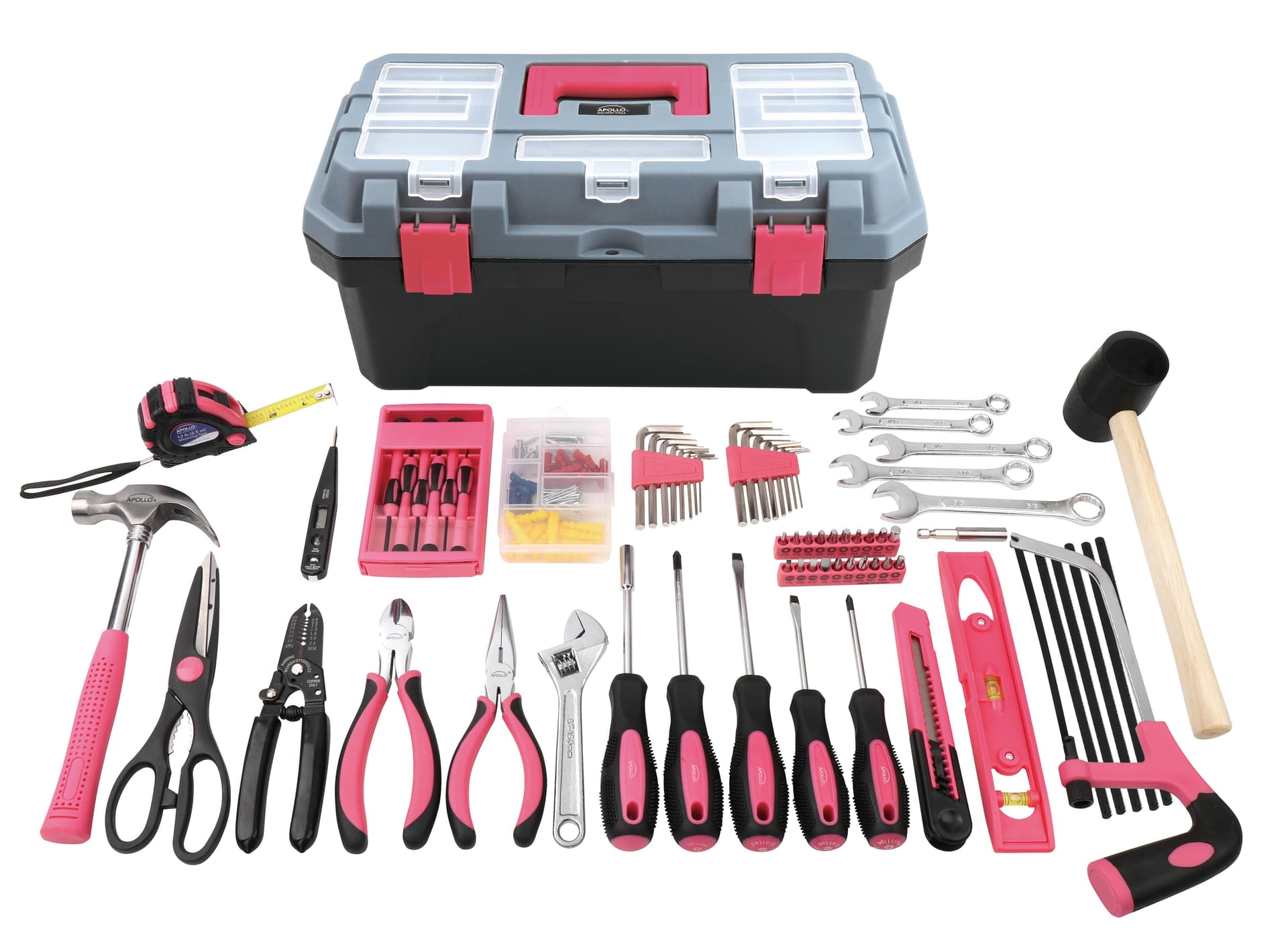 170 Piece Household Tool Kit with Tool Box- Pink