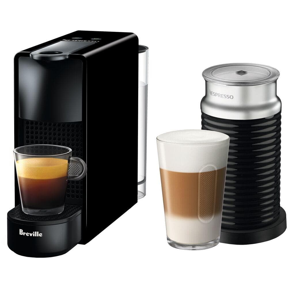 Nespresso Essenza Mini Single-Serve Machine in Piano Black and Aeroccino Milk Frother in Black