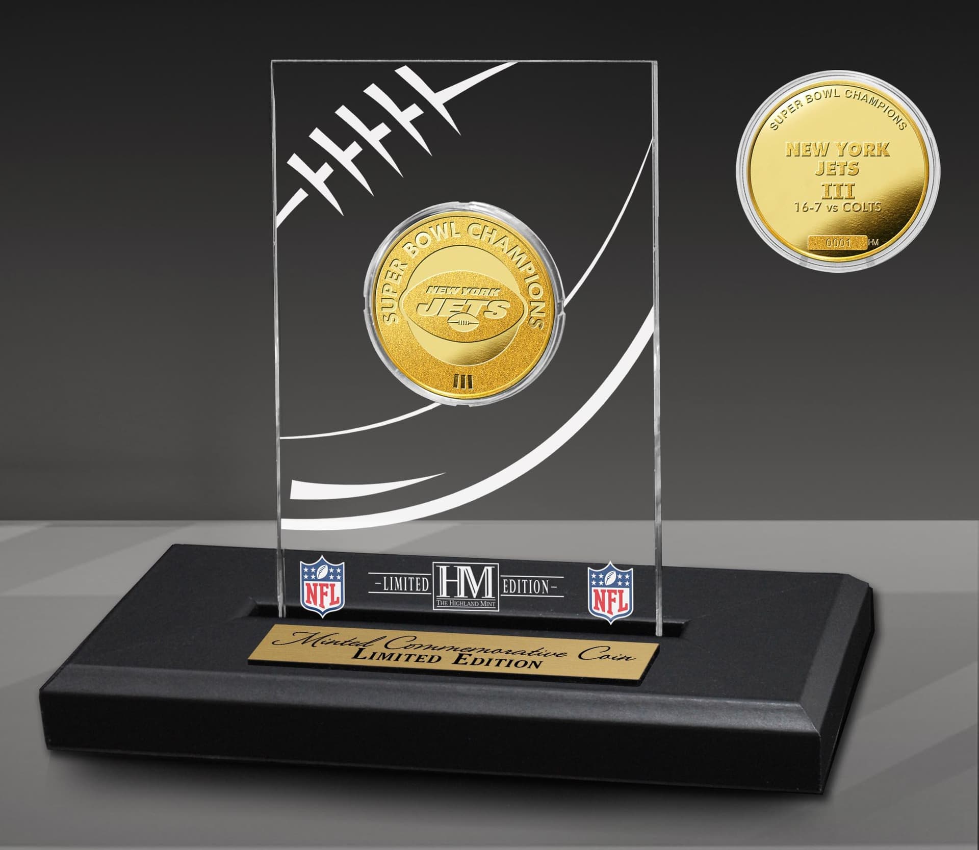 New York Jets SB Champs Acrylic Gold Coin