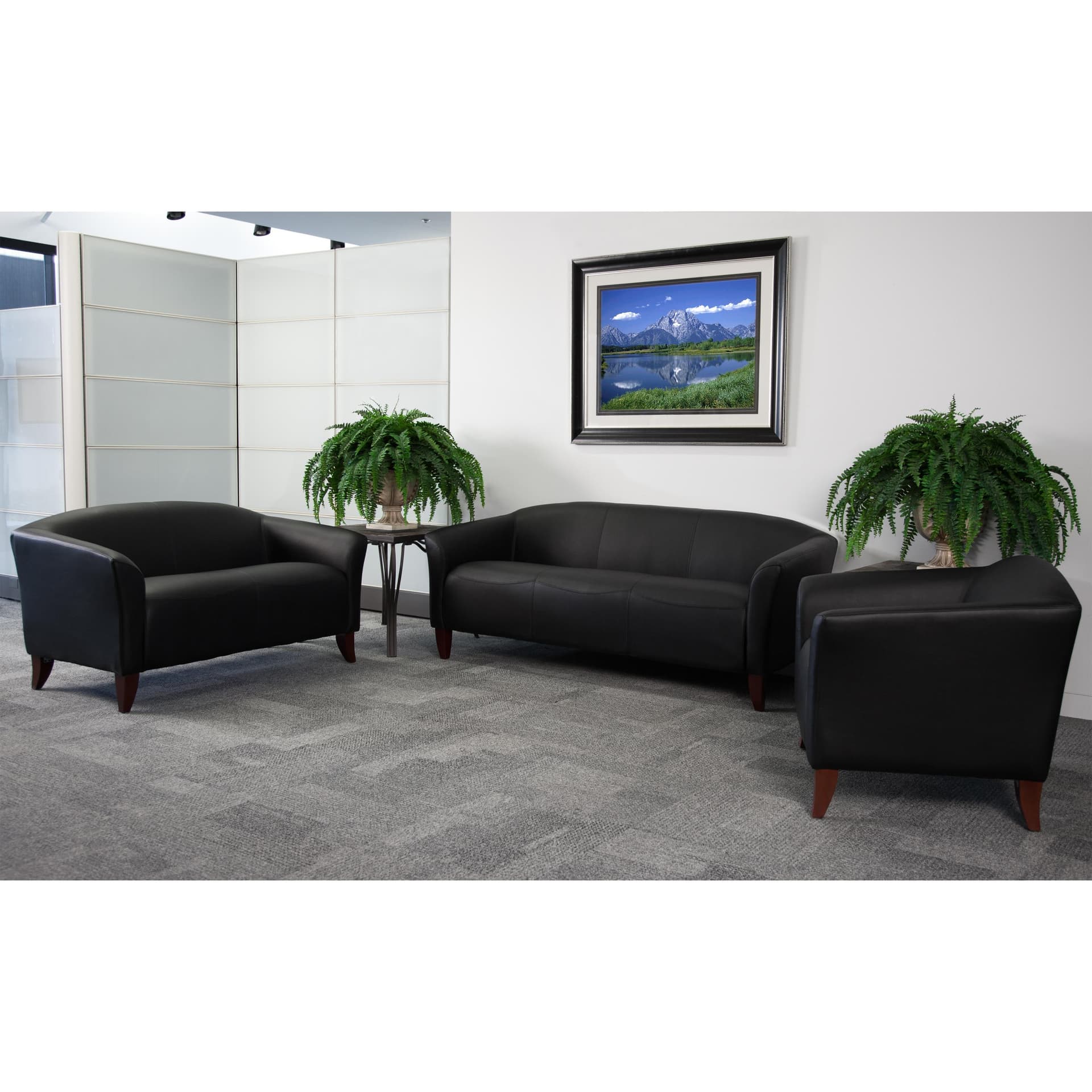 Black LeatherSoft Chair with Cherry Wood Feet