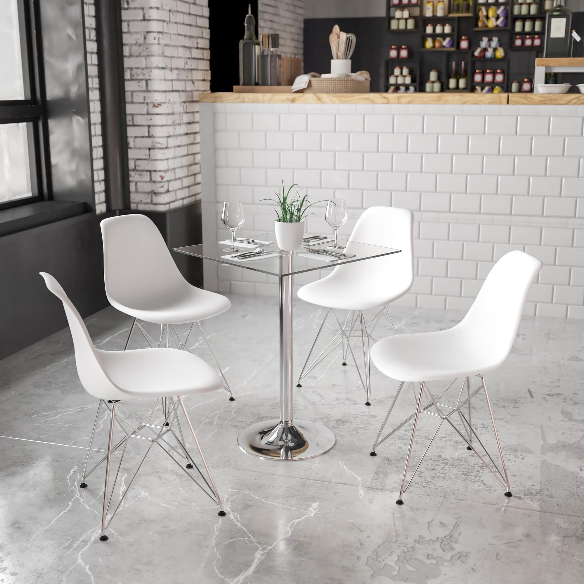 23.75" Square Glass Table with 30"H Chrome Base - Event and Cocktail Table