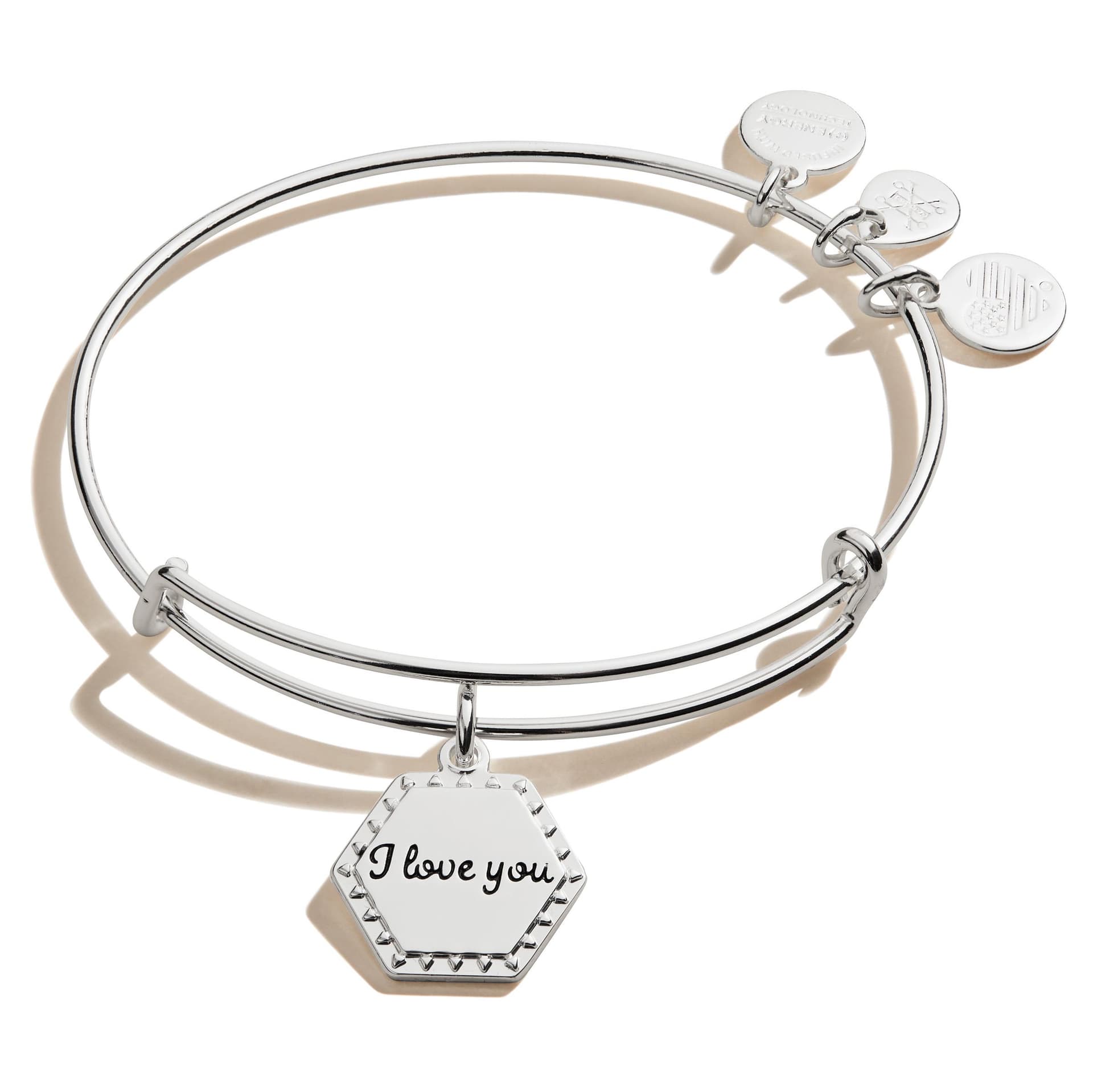 'I Love You' Charm Bangle - Shiny Antique Silver