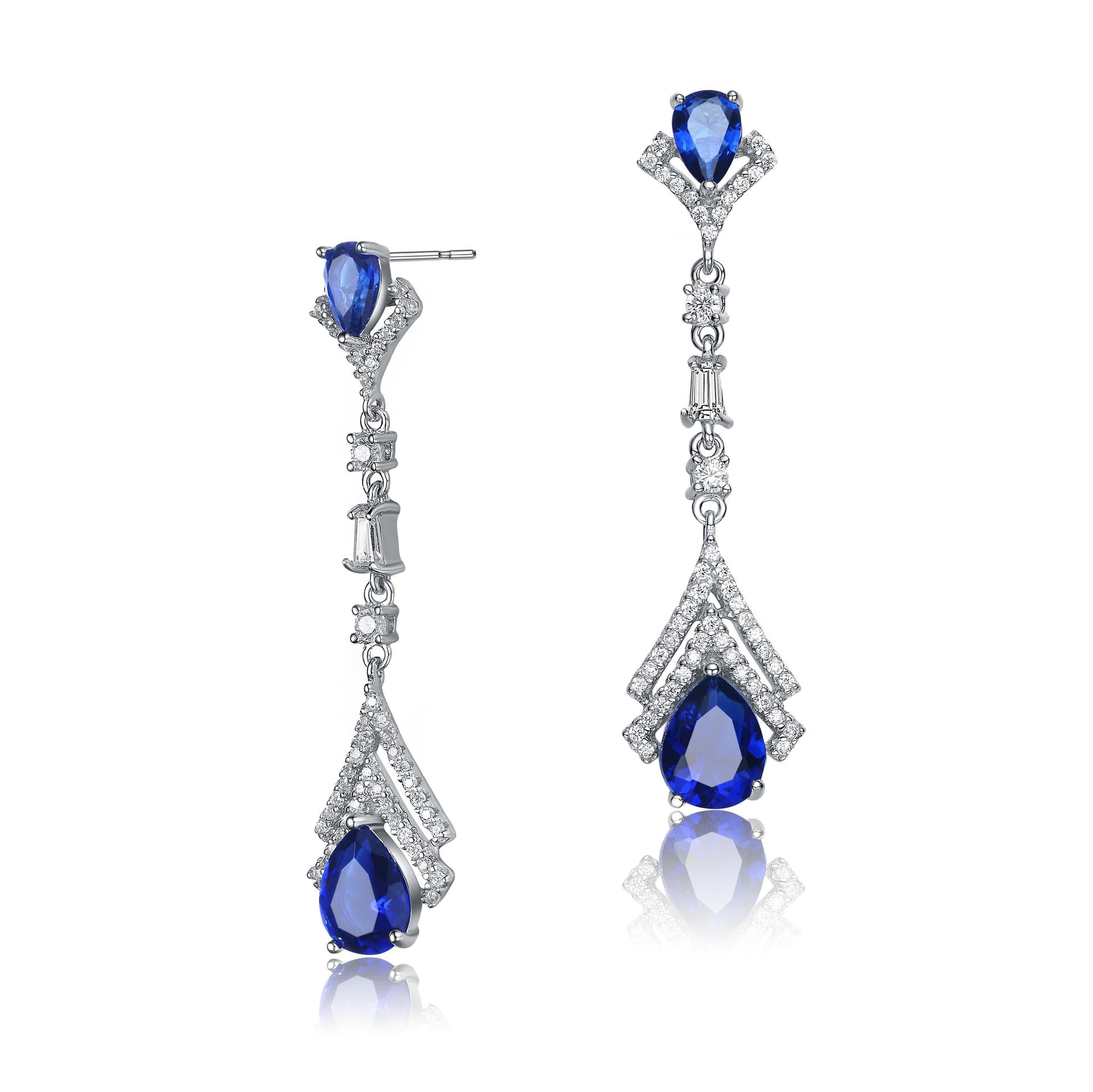 Blue CZ Haloed Drop Earrings Size 1.59