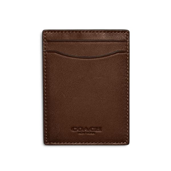 Mens Sport Leather Money Clip Card Case - Dark Saddle
