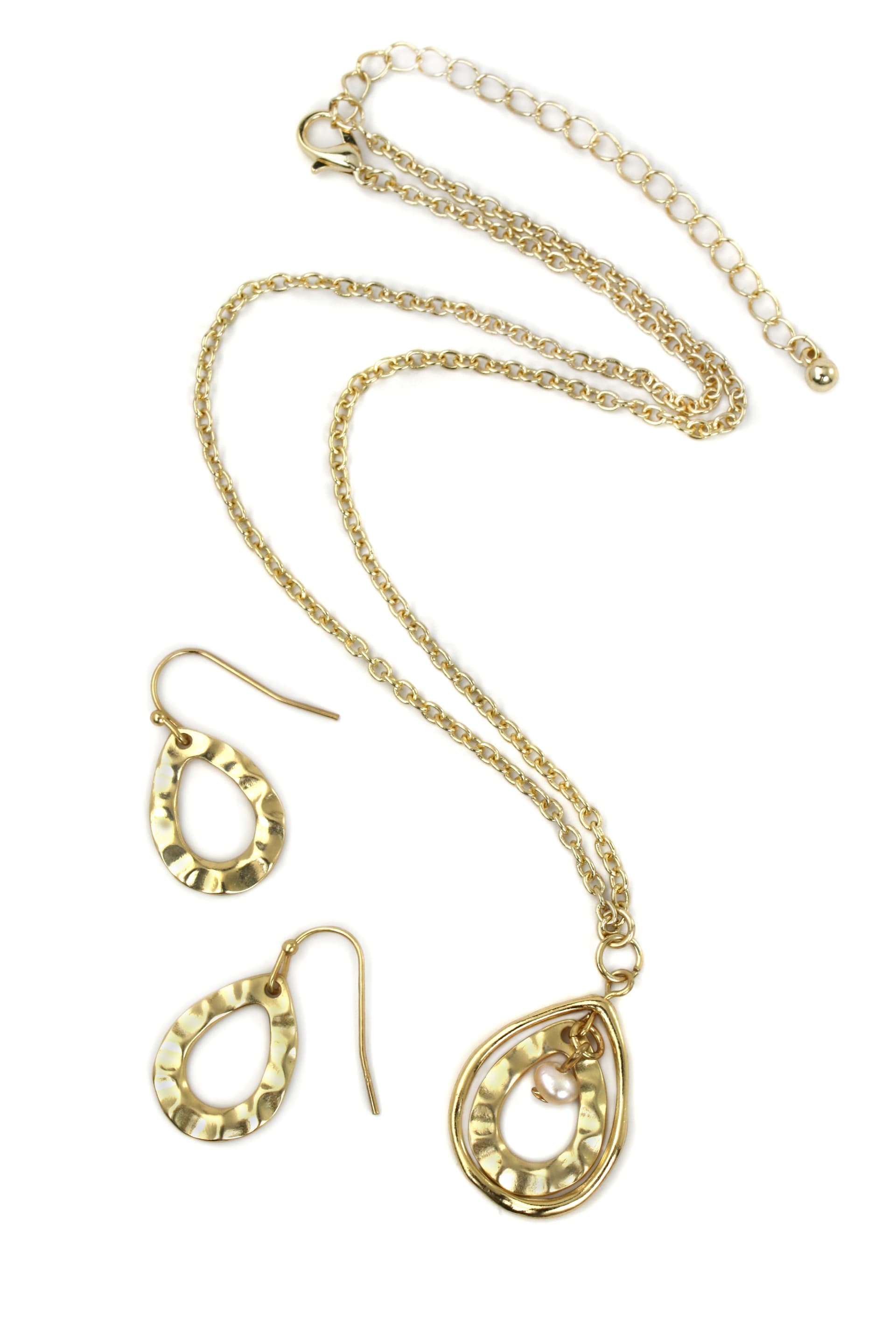 Golden Raindrop Pearl Necklace & Earring Set