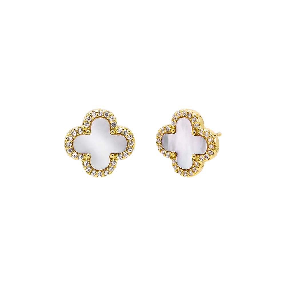 Pave Four-Leaf Clover Stud Earrings Size 12MM