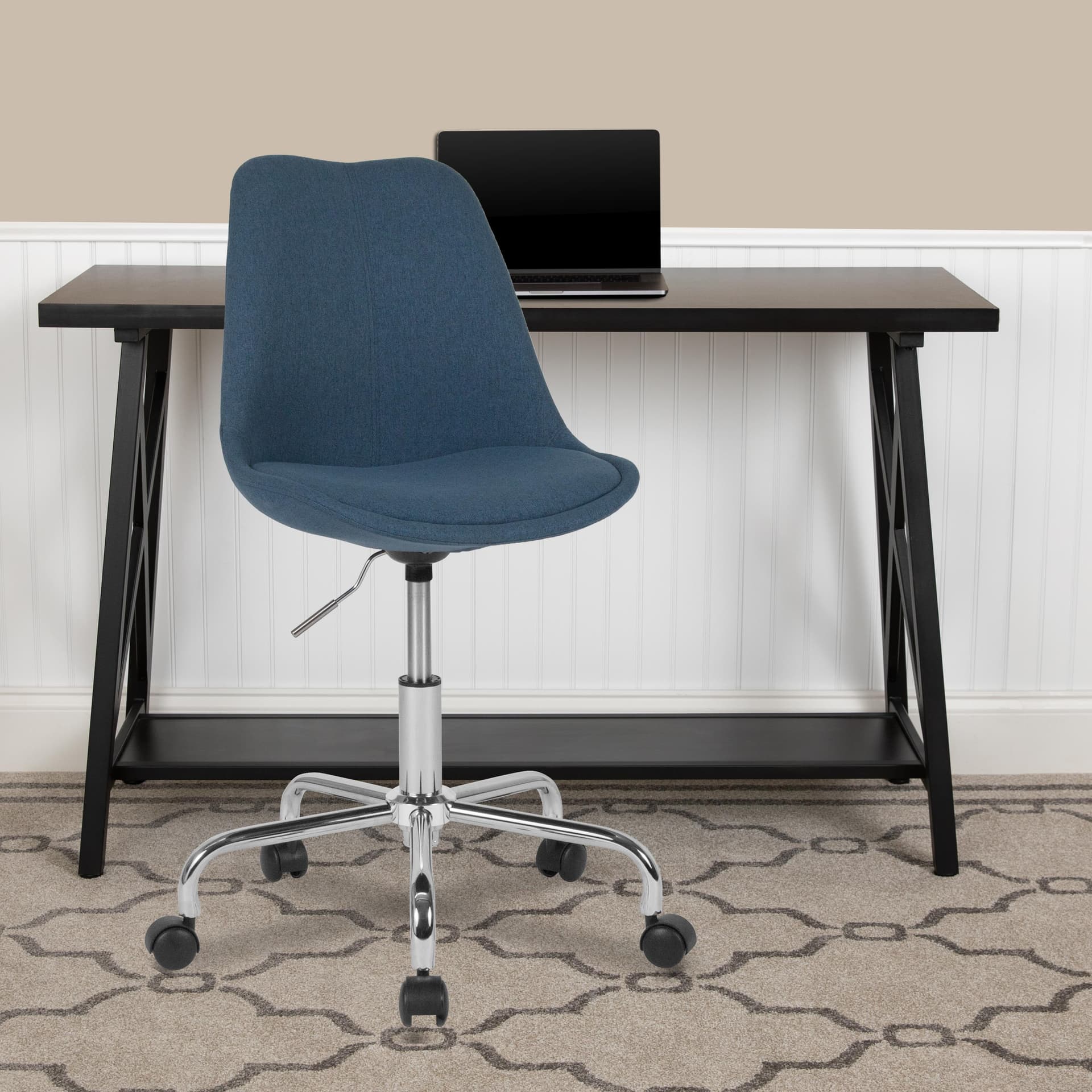 Mid-Back Blue Fabric Task Office Chair with Pneumatic Lift and Chrome Base