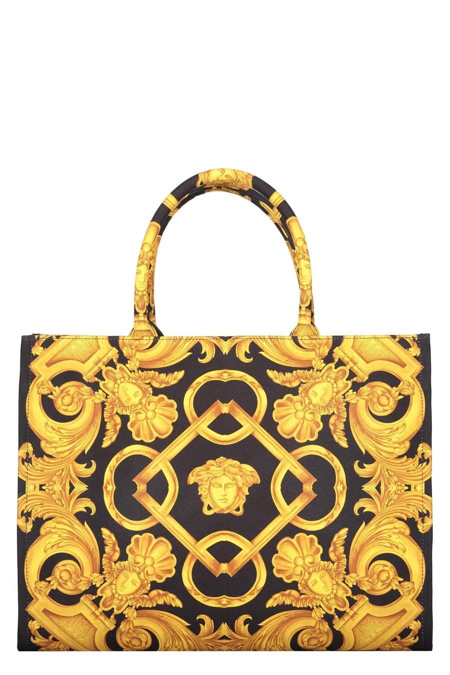 Large Jacquard Canvas Tote Bag with Leather Trim