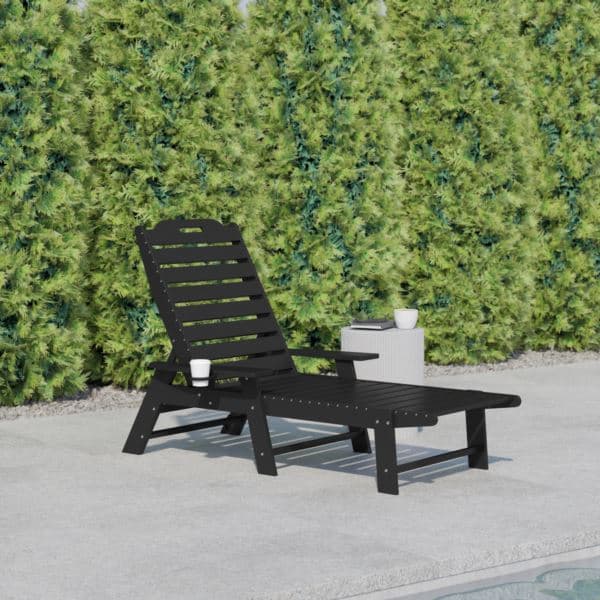 Commercial Grade Outdoor Adjustable Lounge Chair with Cupholder - Brown