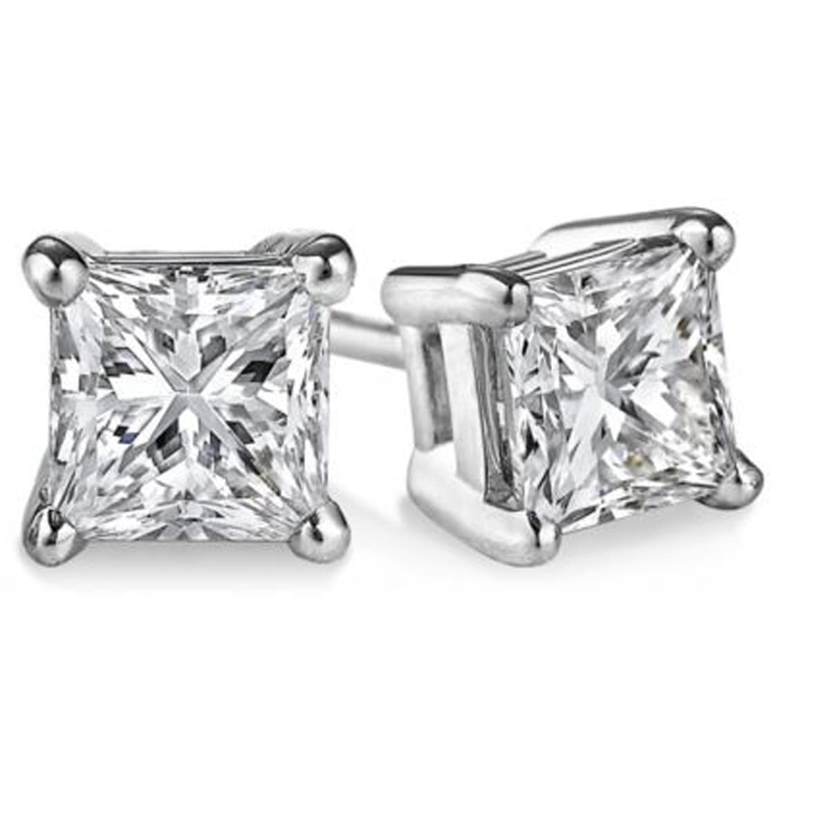 PARIKHS Princess cut Premium Diamond Stud 14K White Gold 0.12ct IJ Color,SI2 Clarity