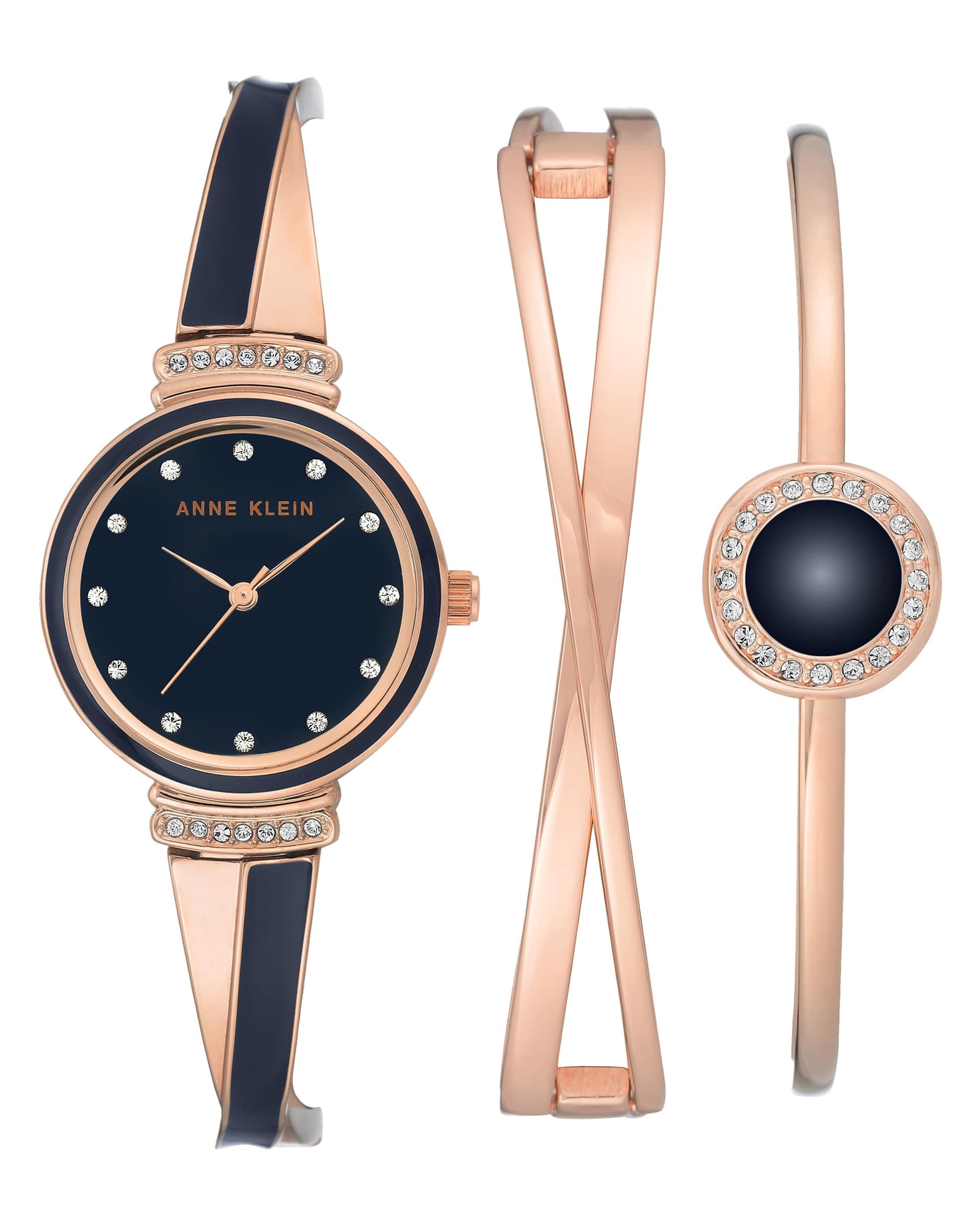 Women's Navy and Rose Bracelet Watch Set