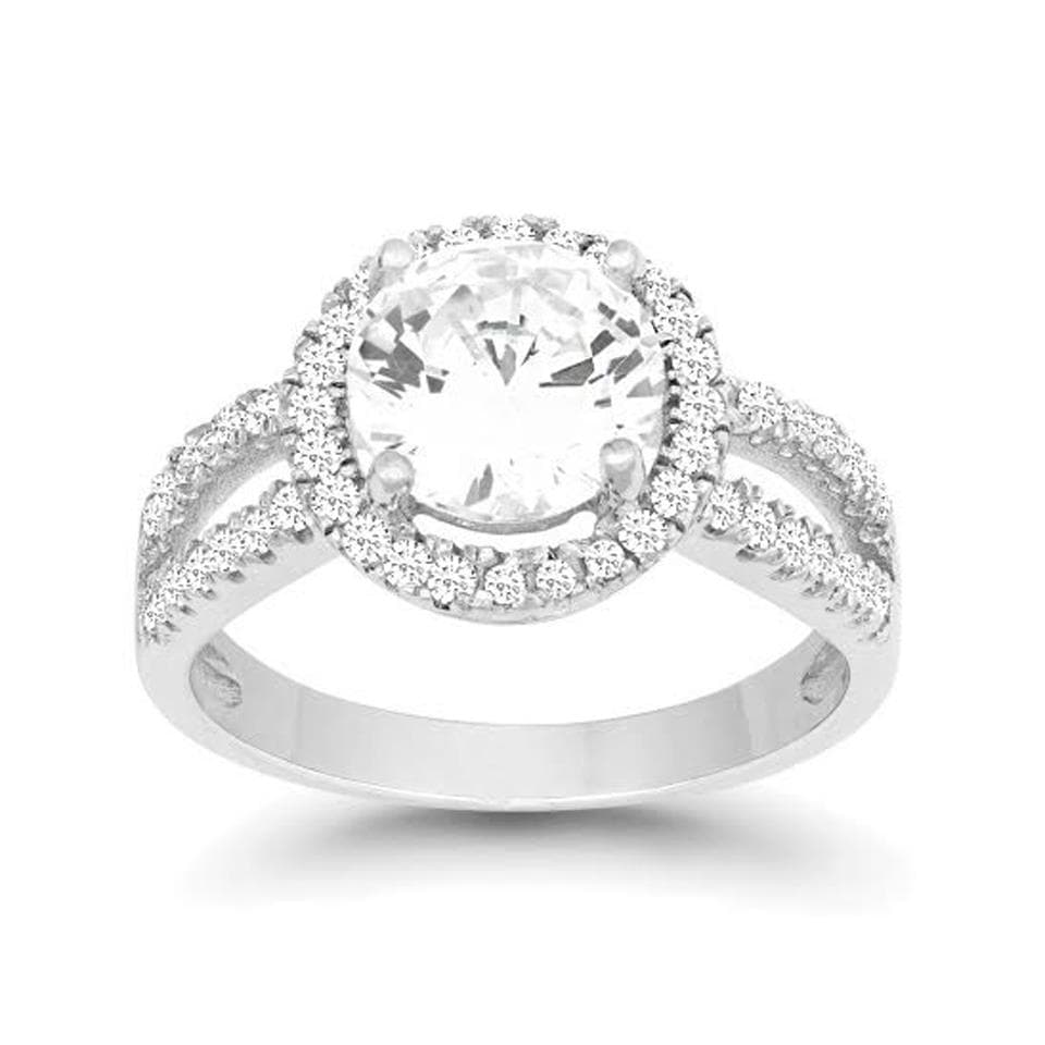 Round Cubic Zirconia Halo Style Ring, Size 8