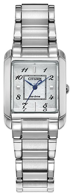 Ladies' Bianca Eco-Drive Silver-Tone SS Rectangle Watch Mother-of-Pearl Dial