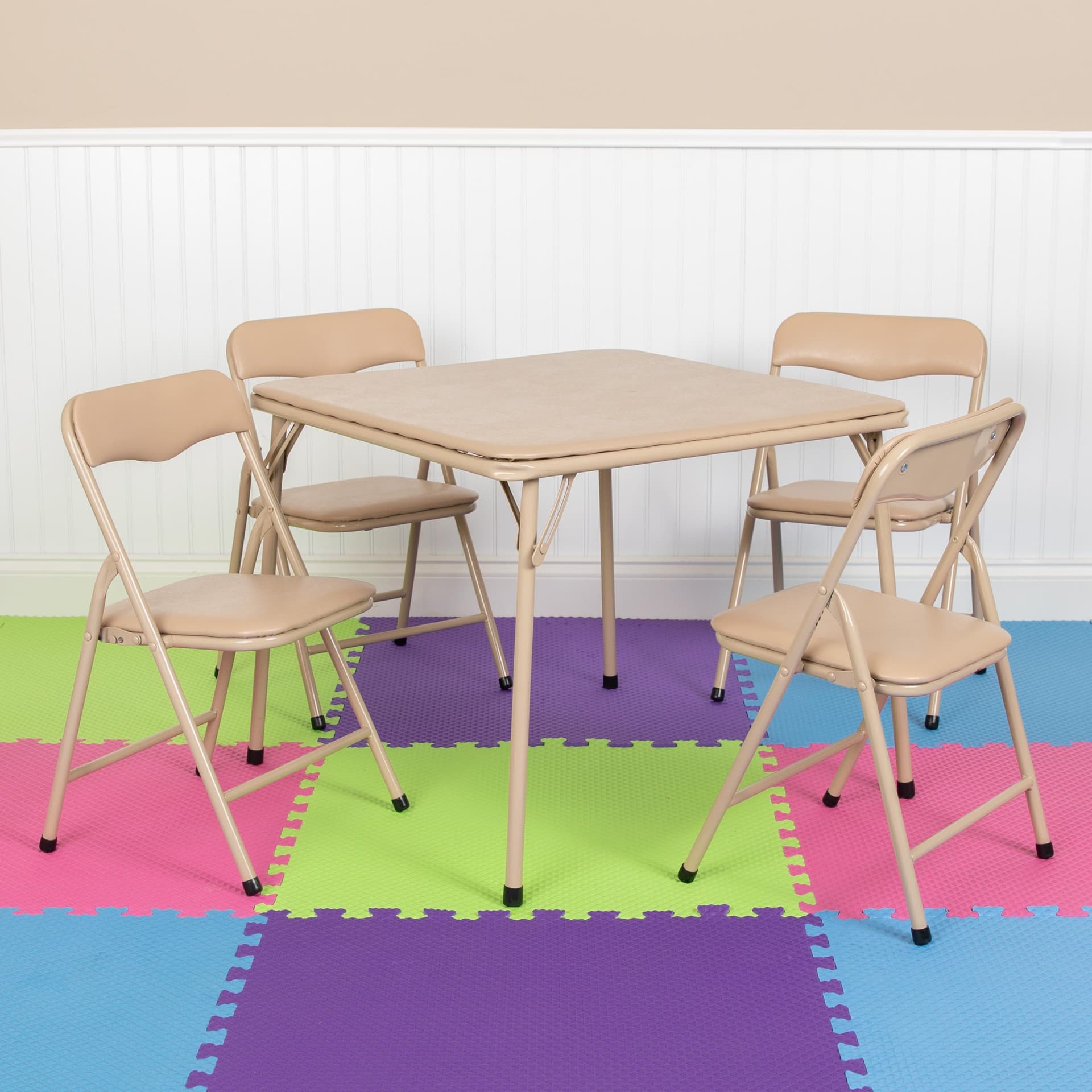Kids Tan 5 Piece Folding Table and Chair Set - Kids Activity Table Set