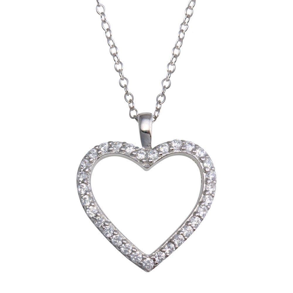 PARIKHS Rhodium Plated CZ Open Heart Necklace in 925 Sterling Silver