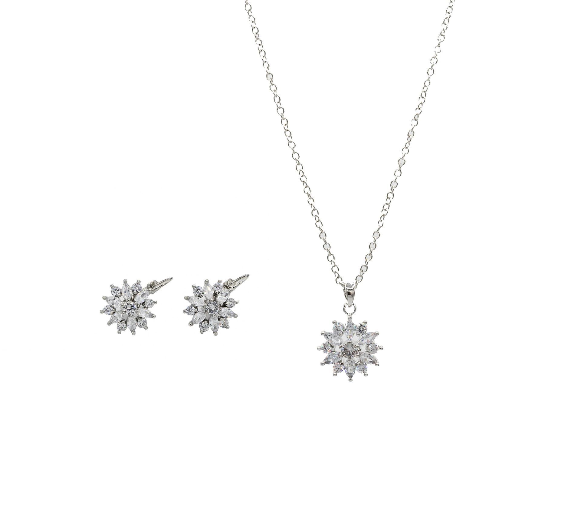Star Burst CZ Silver Jewelry Set