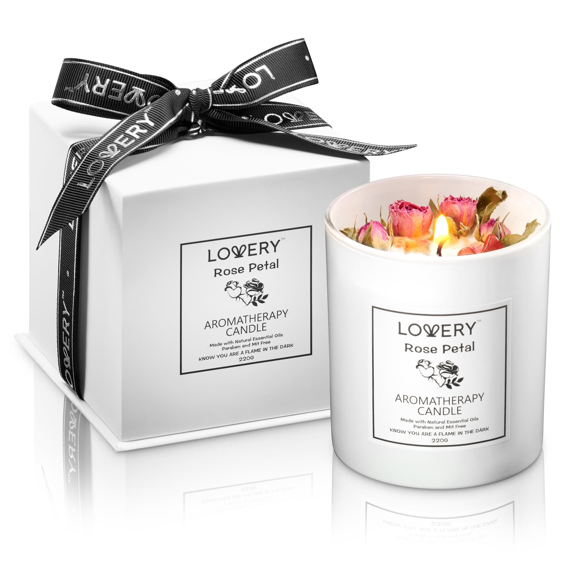 Rose Scented Candle with Dried Flowers Size 2 Pieces