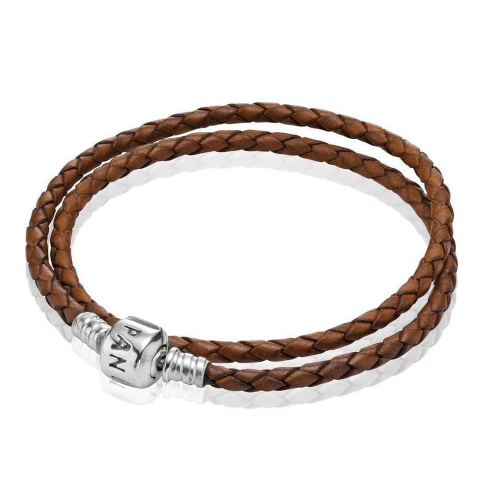 Braided Double-Layer Leather Bracelet Size 13.8"