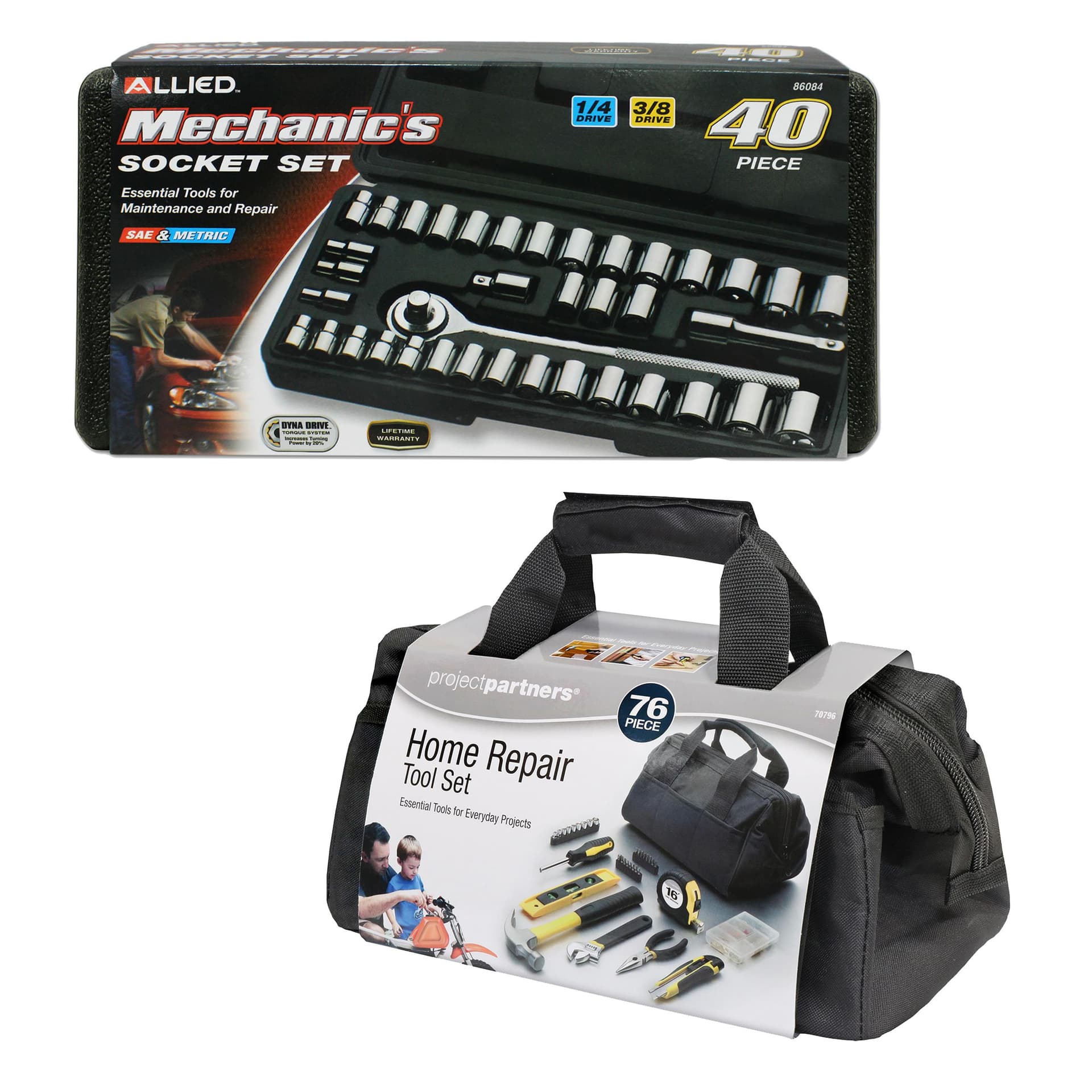 40-Piece Mechanic's Socket Set plus 76-Piece Home Repair Tool Set