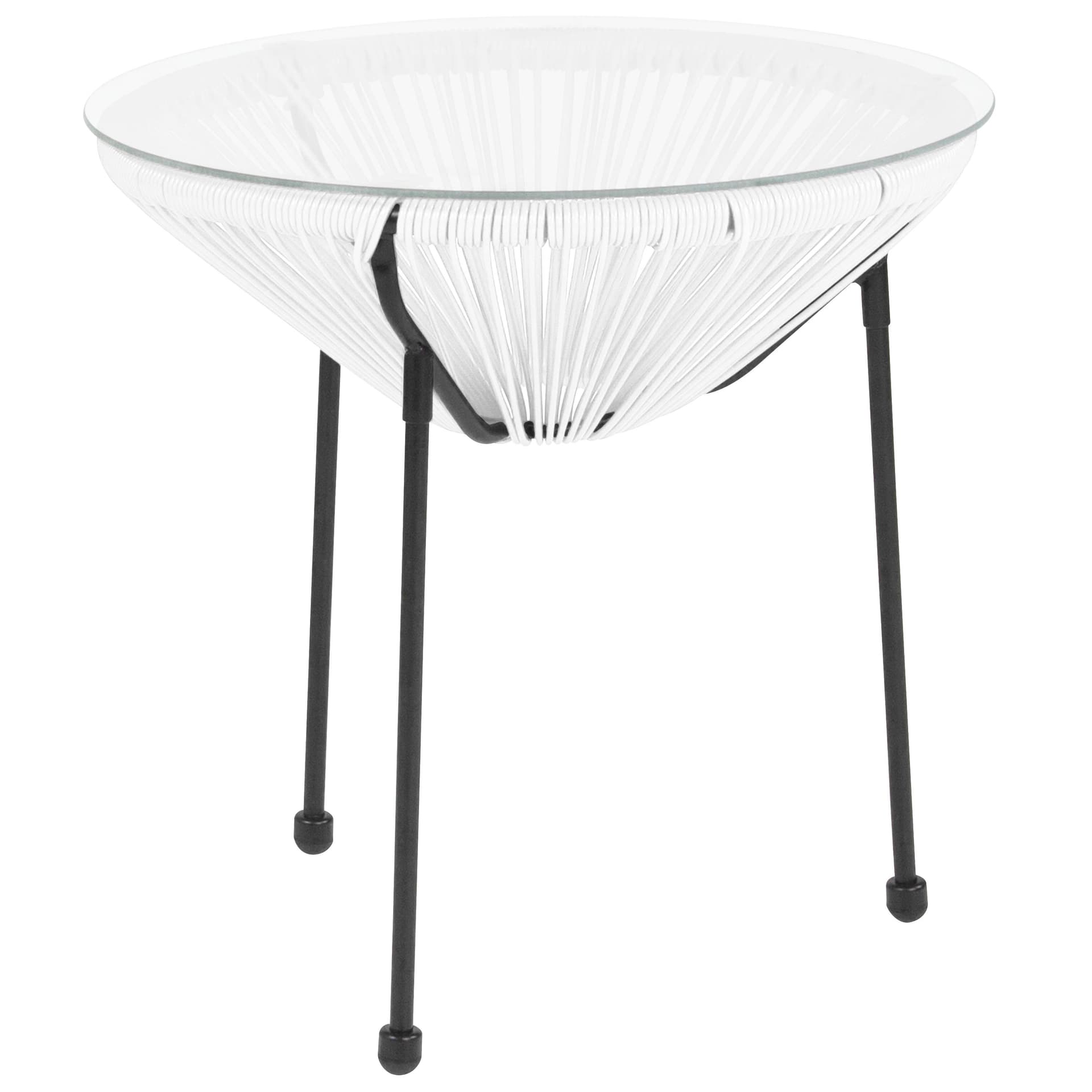 White Rattan Bungee Table with Glass Top