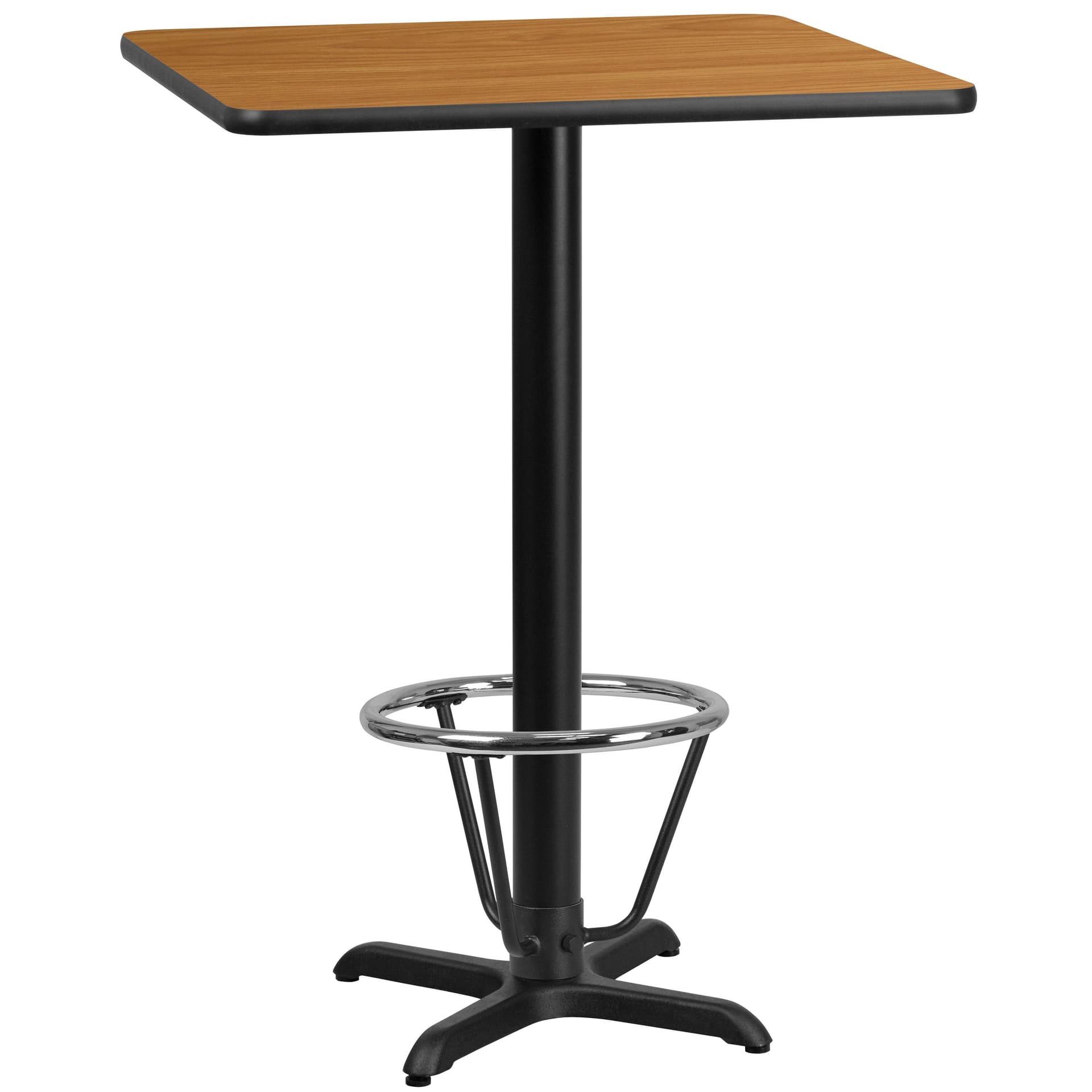 30" SQ Natural Laminate Table Top & 22"x 22" Bar Height Table Base w/ Foot Ring