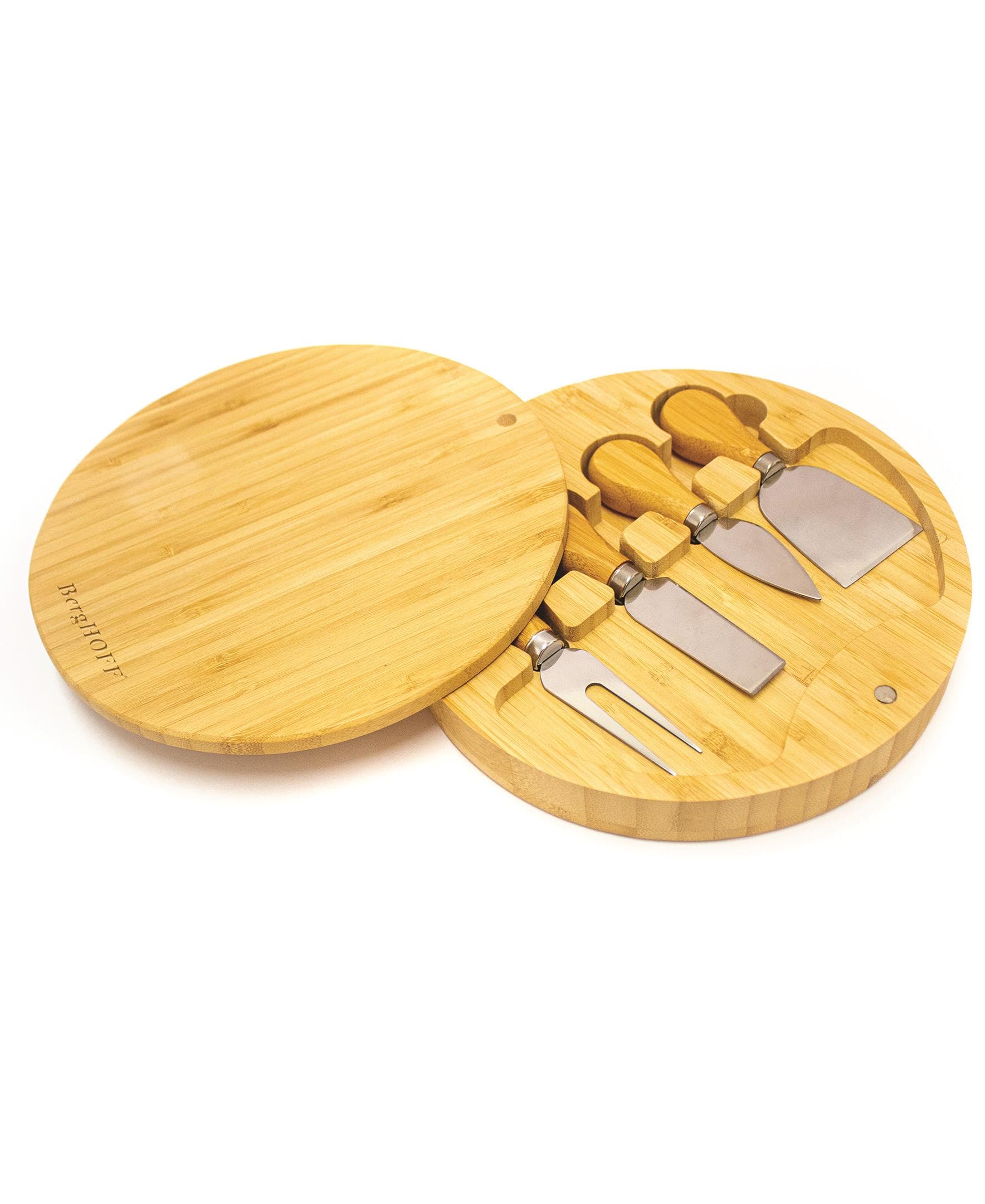 Bamboo 6pc Round Cov Cheese Board Set, with 4 Tools, 8.7x1.5"