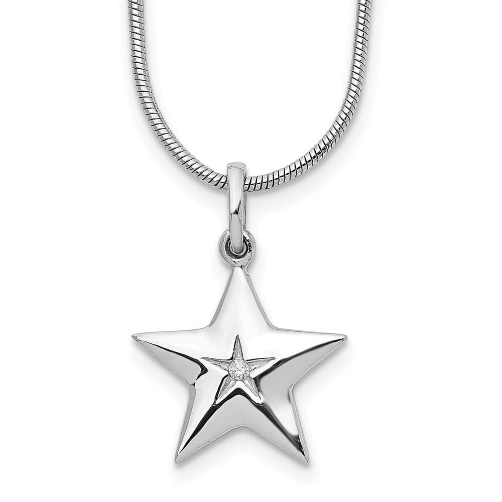 Sterling Silver Rhodium Plated White Ice Diamond Star Necklace