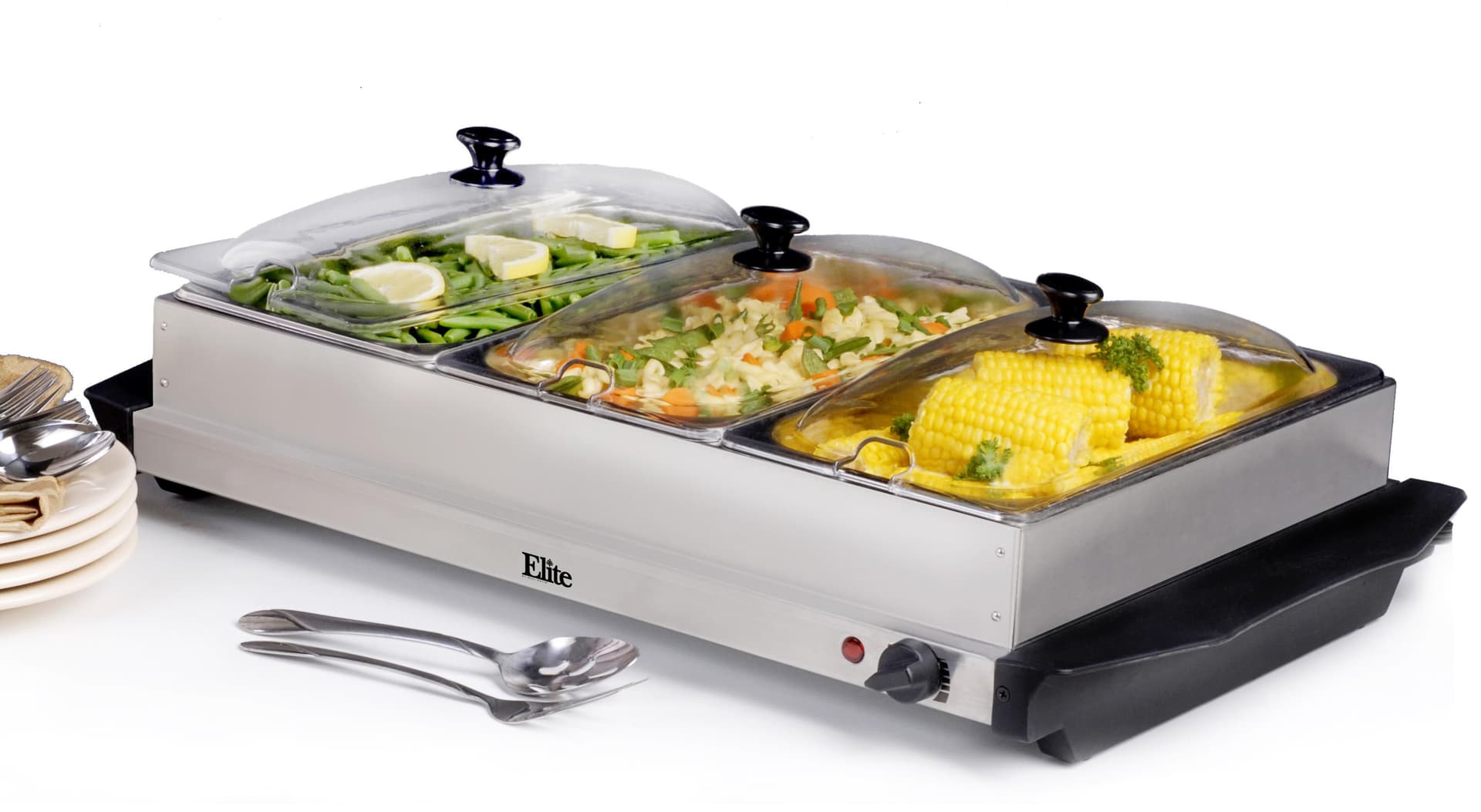 7.5qt Stainless Steel Triple Buffet Server/Warming Plate