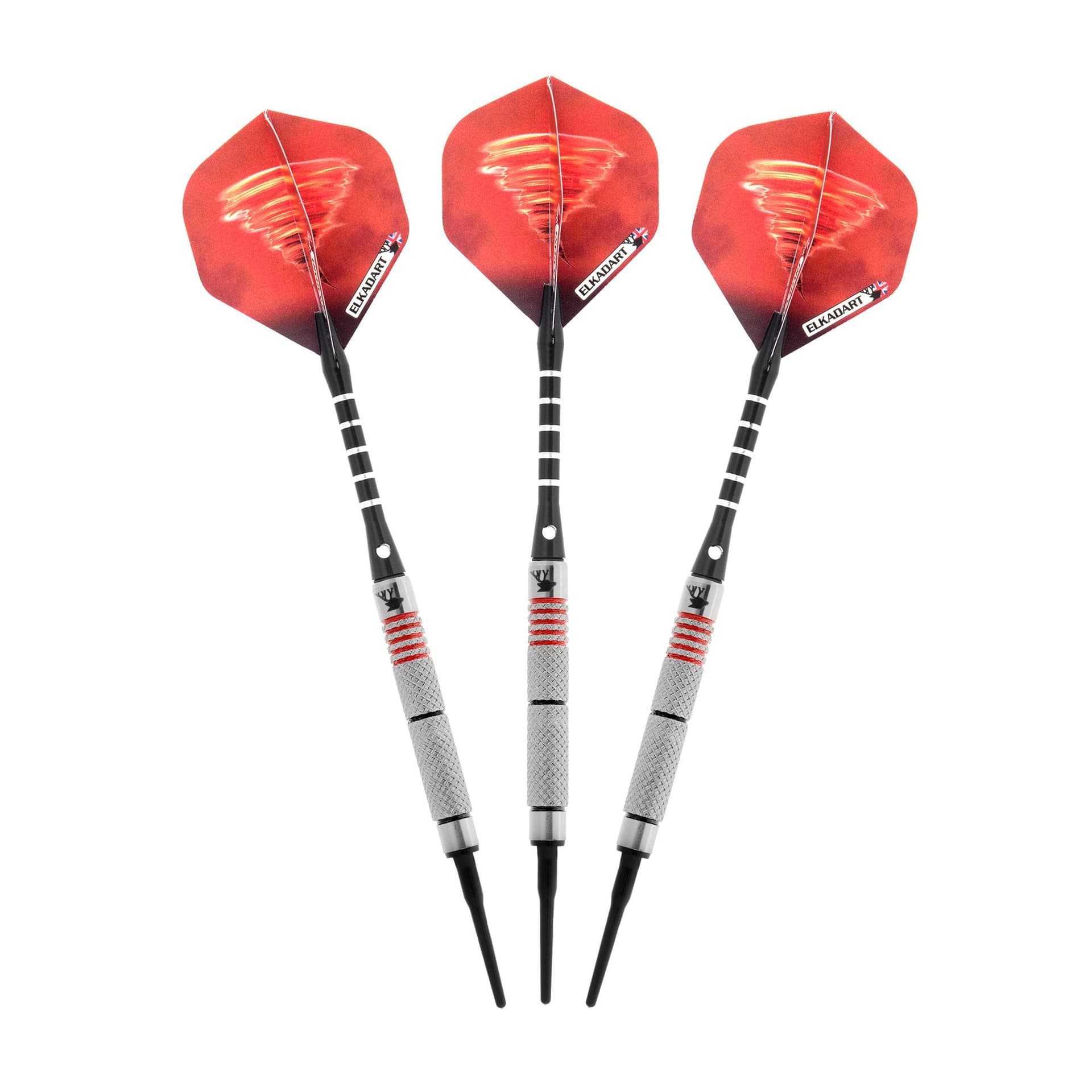 Elkadart Tornado Tungsten Soft Tip Dart Set 4 Red and 2 Black Rings 16 Grams