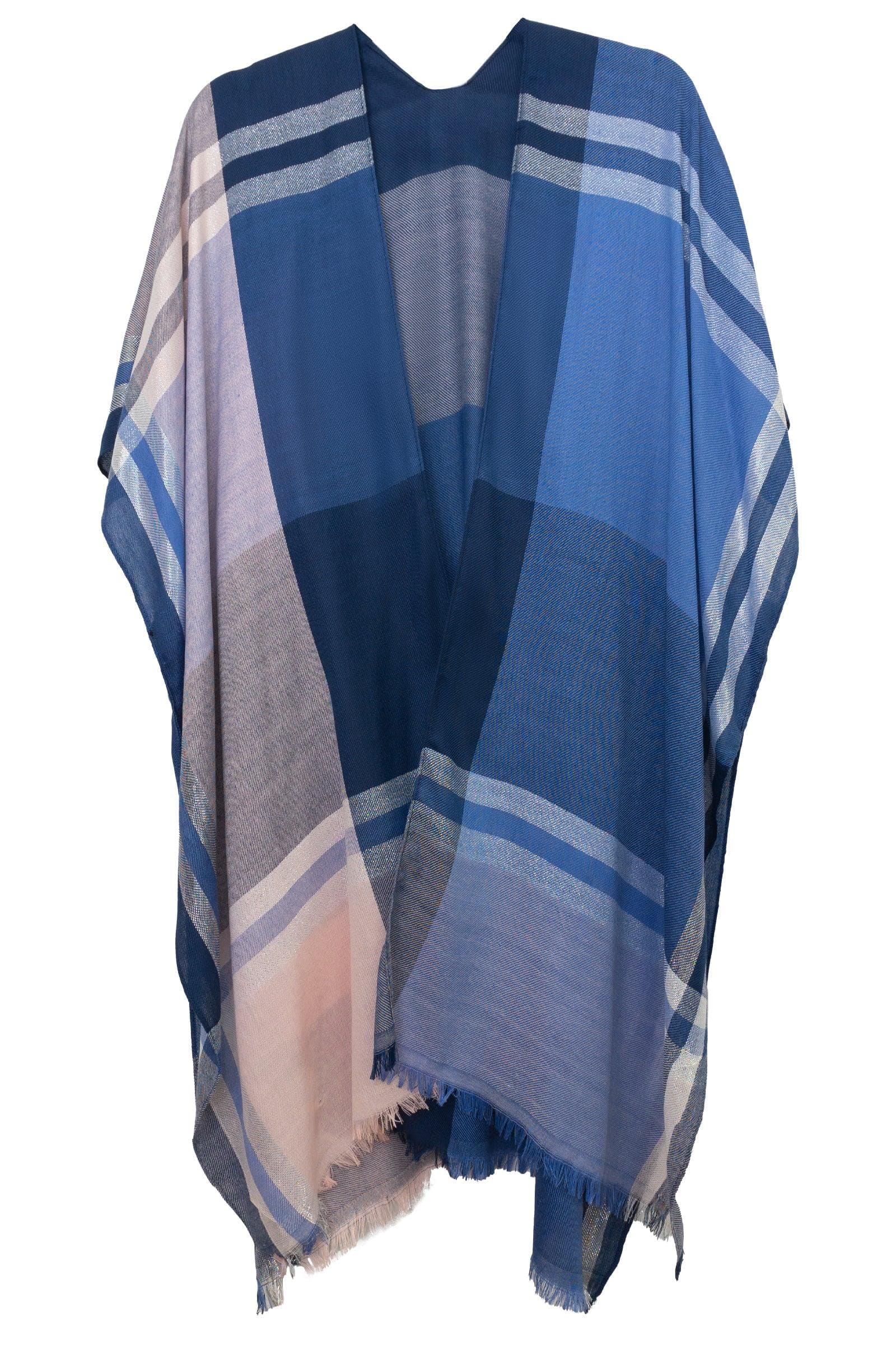 Plaid Metallic Kimono with Frayed Edges