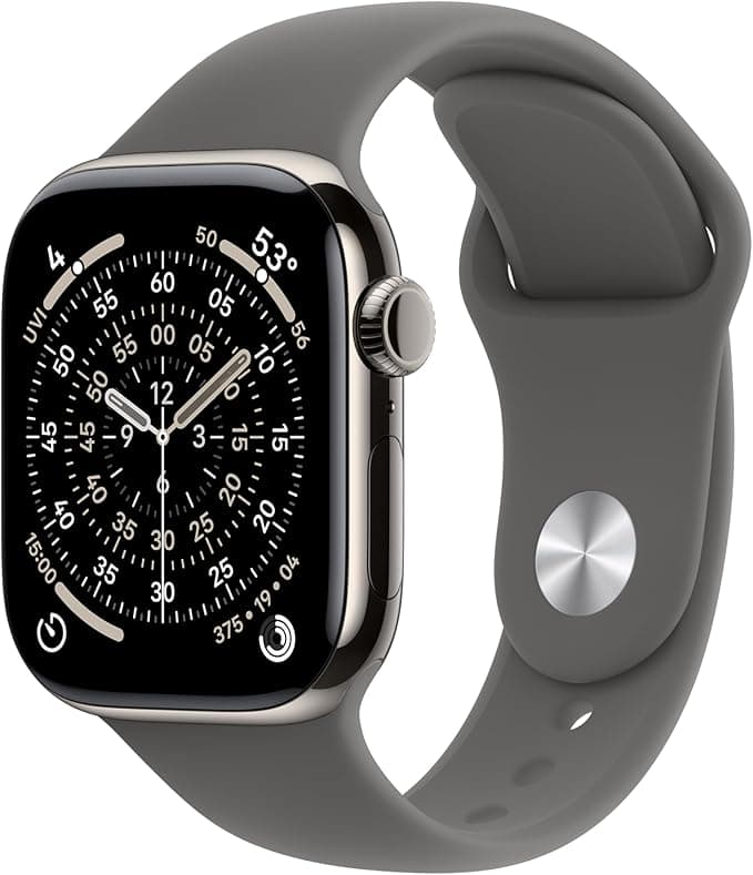 Apple Watch Series 11 GPS + Cellular 42mm Natural Titanium Case with Stone Gray Sport Band - M/L