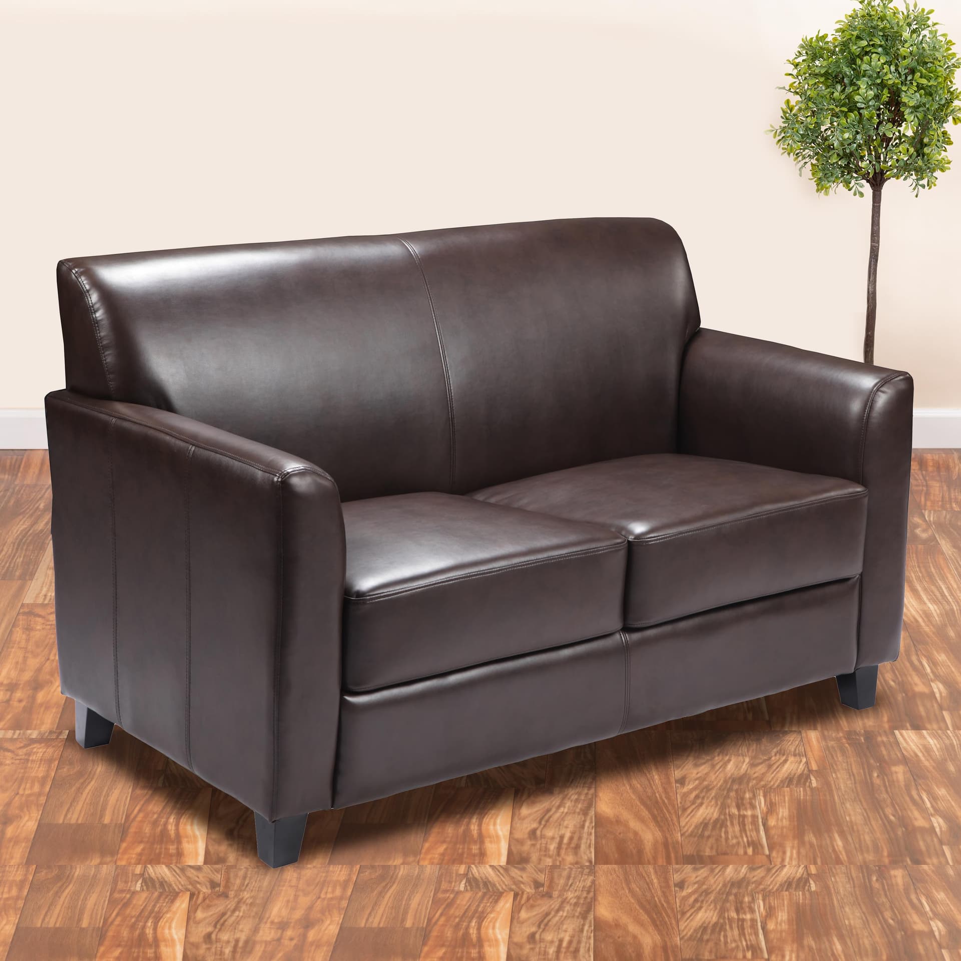 Brown LeatherSoft Loveseat w/ Clean Line Stitched Frame