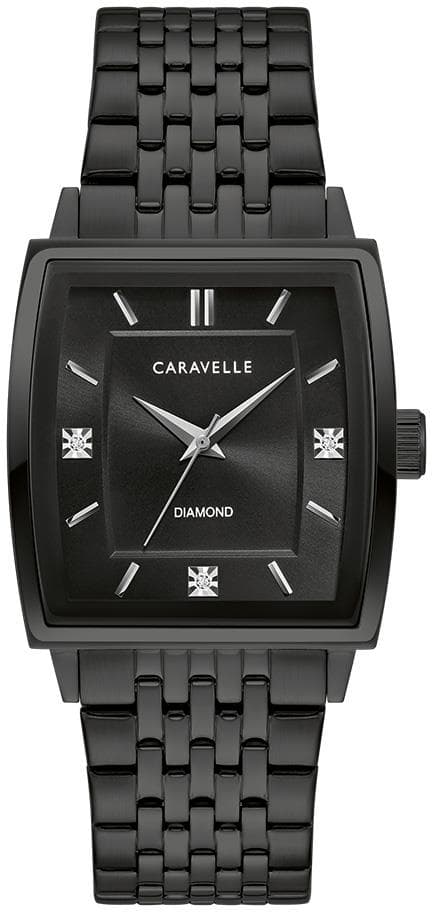 Mens Modern Black-Tone Stainless Steel Watch Black Dial