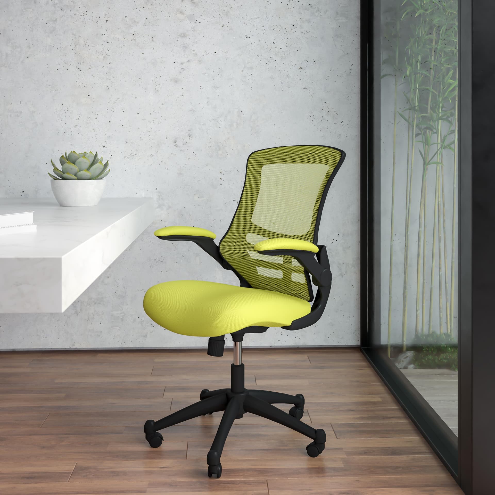 Mid-Back Green Mesh Swivel Ergonomic Task Office Chair with Flip-Up Arms