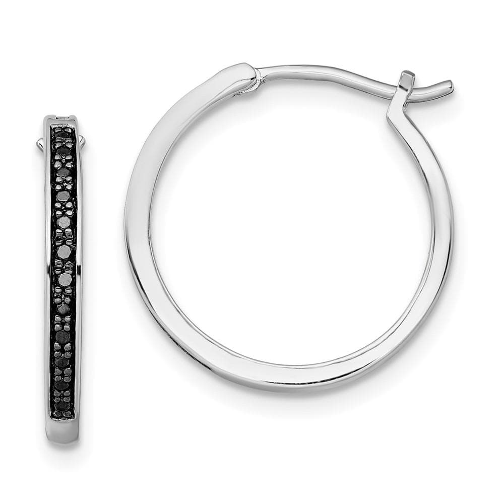 Sterling Silver Rhodium Plated White Night Black Diamond Hoop Earrings