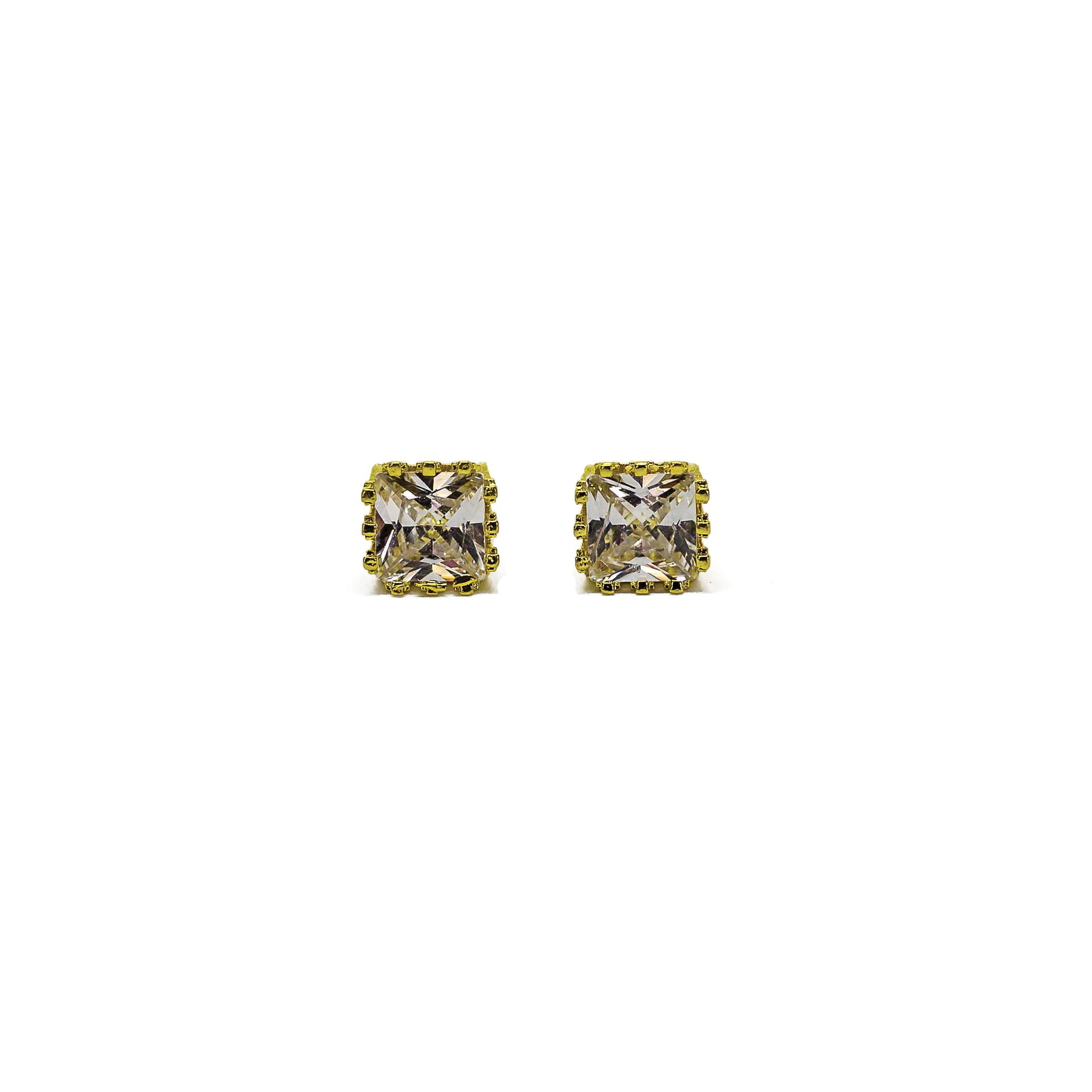 Royal Cushion Solitaire Stud Earrings in Gold Tone