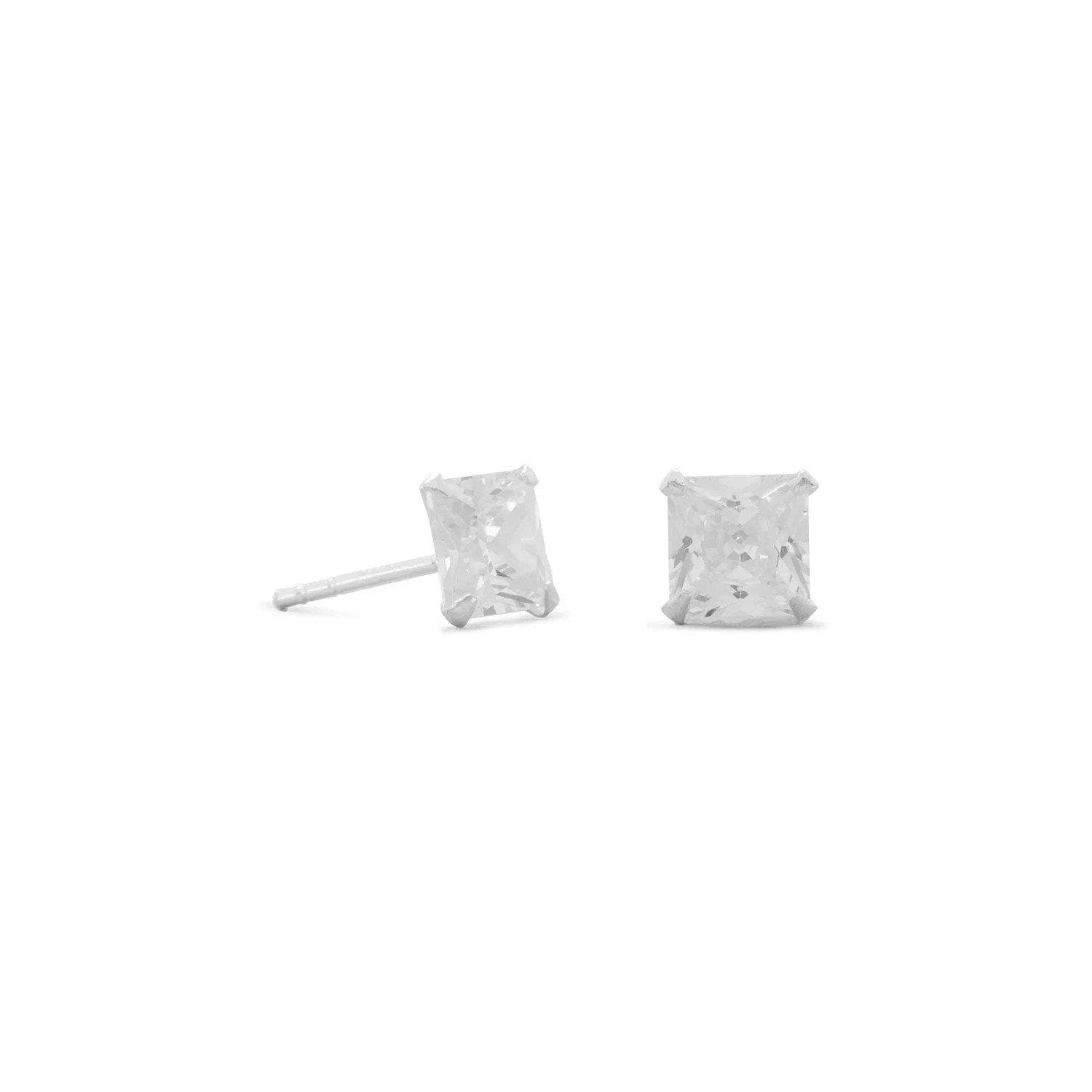 6Mm Square Cubic Zirconia & Sterling Silver Post Earrings