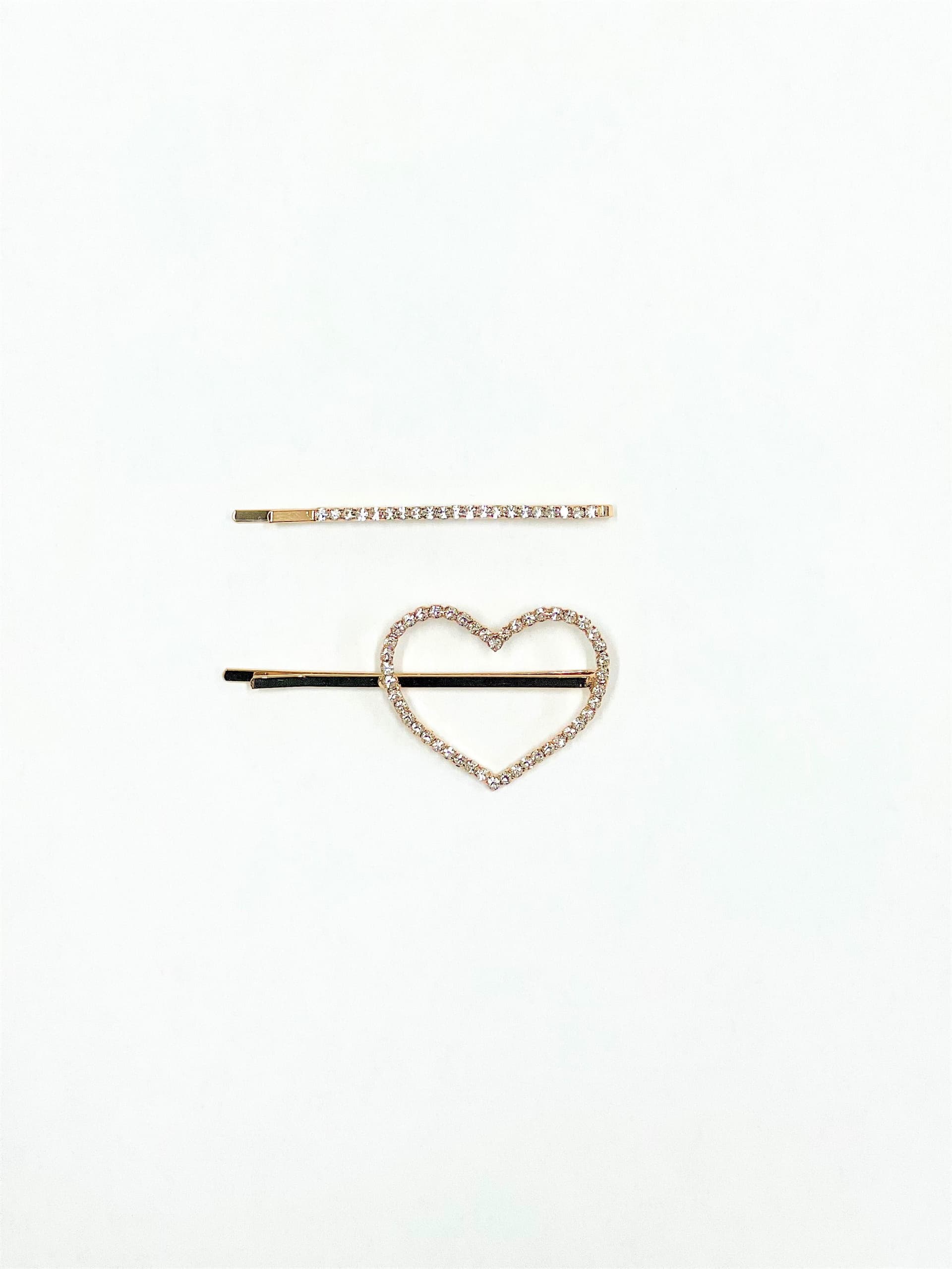 Set of 2 Hair Piece Set Heart With Clear Stones