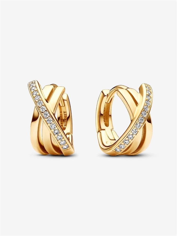 Crossover Pav Hoop Earrings