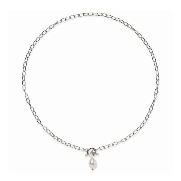 Paperclip Pearl Necklace Silver