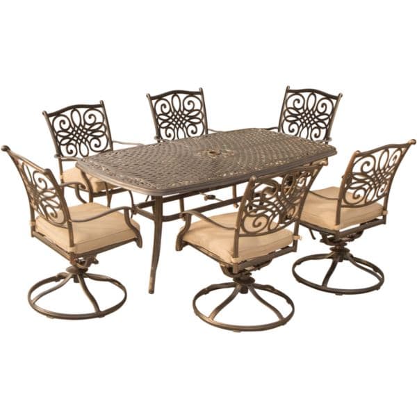 Traditions 7-Piece Dining Set with Six Swivel Dining Chairs and a Large 72 x 38 in. Dining Table