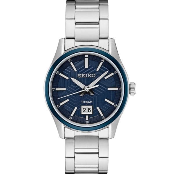 Seiko Essentials SS Analog Blue Textured Dial, SS bracelet
